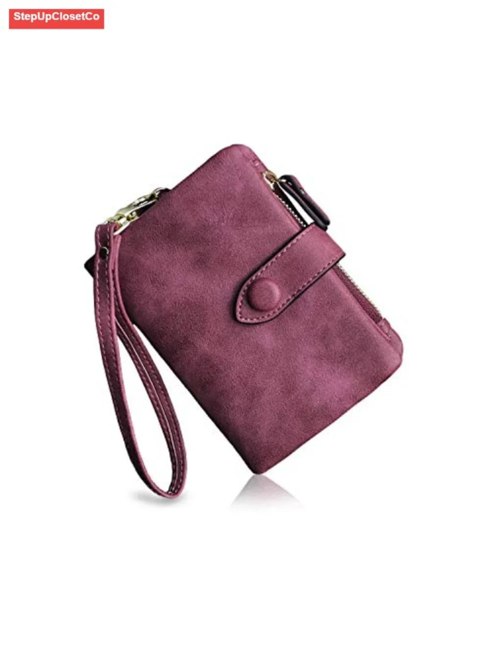 Womens RFID Bifold Leather Wallet Wristlet with 16 Card Slots Zipper Coin Purse